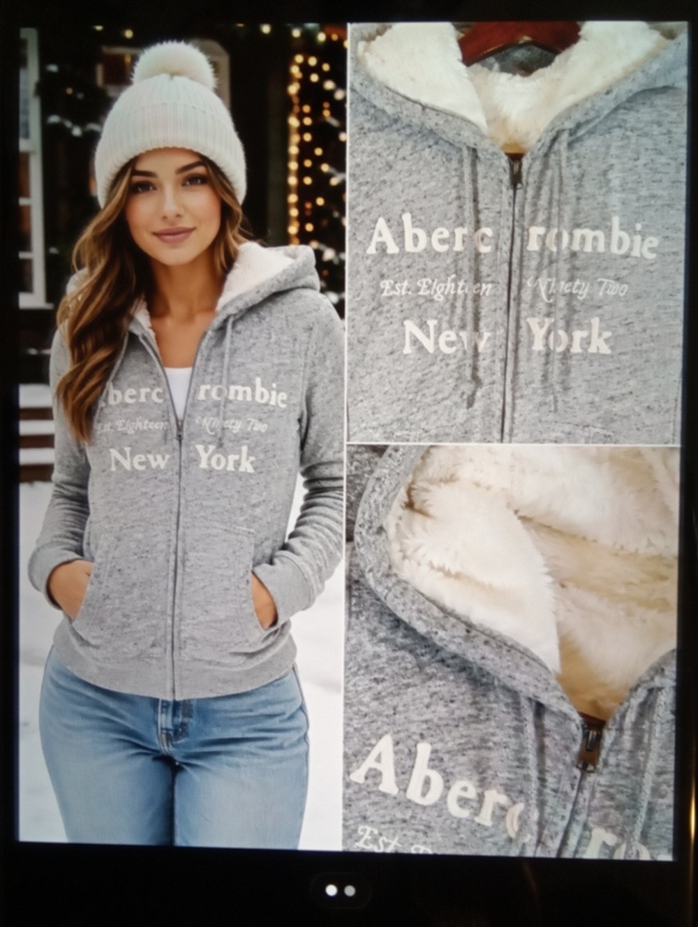 Abercrombie & Fitch Sherpa Lined Full Zip Hoodie Logo Gray Gorpcore Womens S